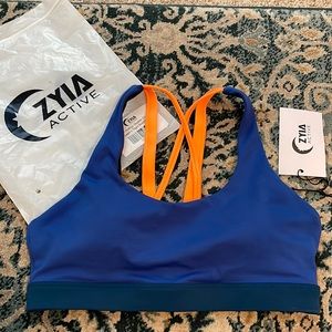 Zyia Active Neon Orange Navy Double Strap Light n Tight Medium